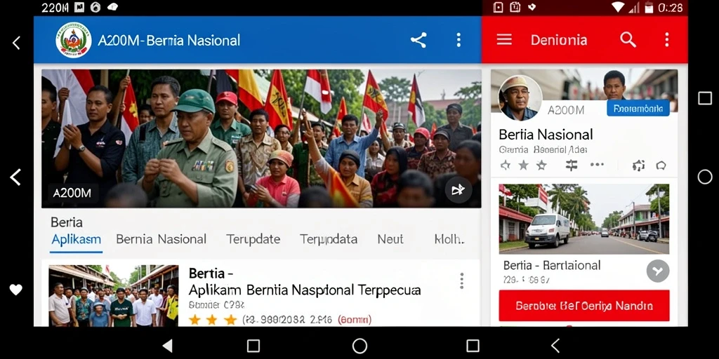 Screenshot aplikasi A200M menampilkan antarmuka berita yang sederhana dan informatif.