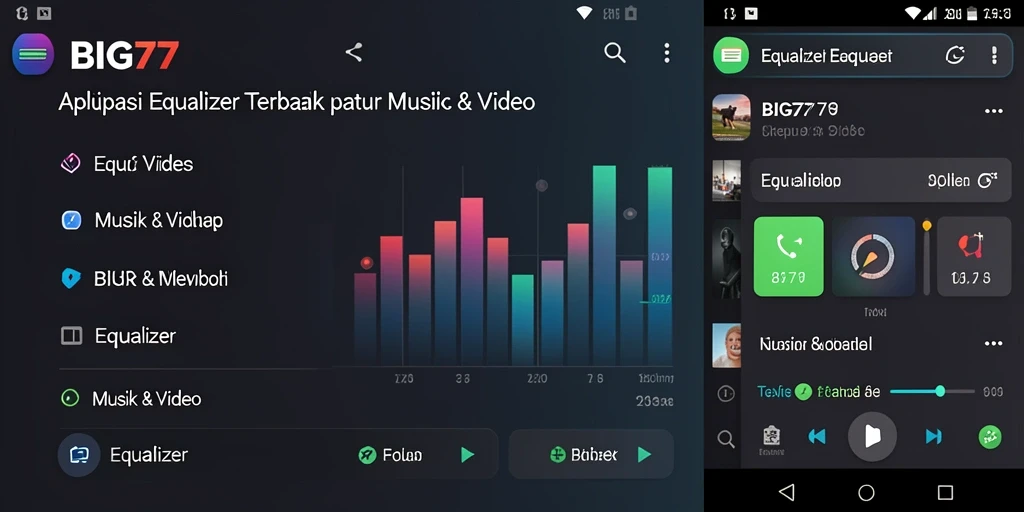 Antarmuka aplikasi BIG77 yang menarik dengan kontrol Equalizer.
